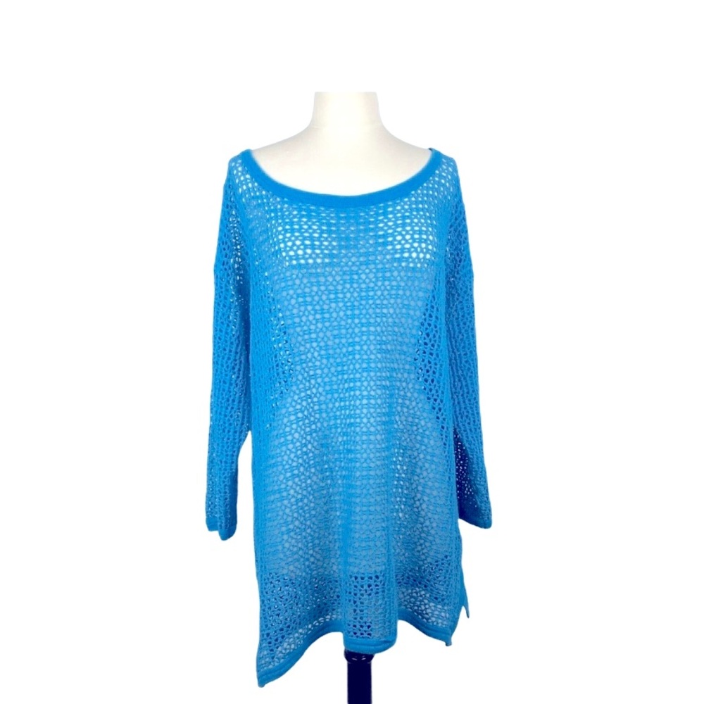 Blue mesh net bikini swim cover up